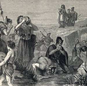 Gideon wird von Gott berufen, die Midianiter zu besiegen, und wählt seine Soldaten aus denen aus, die beim Trinken Wasser zum Mund führen von French School