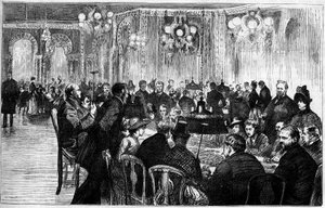Gesamtansicht des Spielsaals des Casinos von Monte Carlo (Monte-Carlo). Gravur in „Le Monde Illustré“