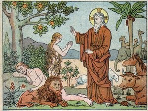 Gott: 6. Tag der Schöpfung - in „Holy History in 120 images“, ed. Maison de la Bonne Presse, Paris von French School