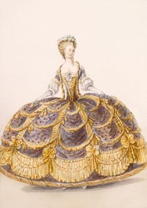 Kleid geeignet für eine Vorstellung am Hof, Platte aus Galeries des Modes et Costumes Francais, ca. 1778-87 von French School