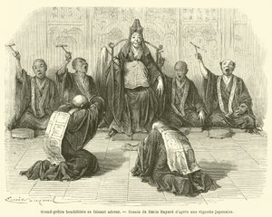 Buddhistischer Hohepriester, der angebetet wird (Stich)