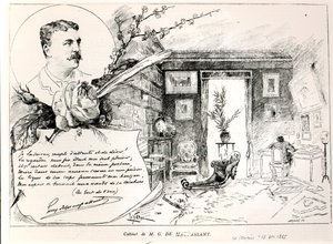 Guy de Maupassant und sein Arbeitszimmer von French School