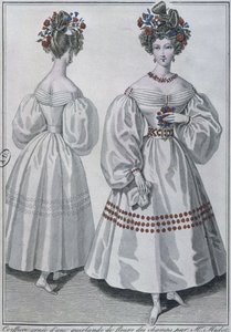 Frisur mit einem Kranz aus Wildblumen, Paris, 1829 (Farbstich)
