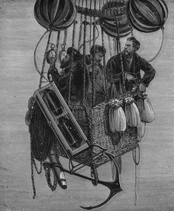 Henri Theodore Sivel (1834-75), Joseph Croce Spinelli und Gerard Tissandier in der Gondel des Ballons Zenith, 15. April 1875 von French School