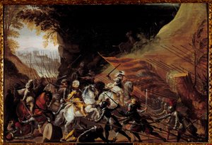 Heinrich IV. (1589-1610) führt seine Kavallerie an. Anonymes französisches Gemälde des 17. Jahrhunderts. Öl auf Holz. Dim: 0,35 x 0,52m. Pau, Musee Du Chateau