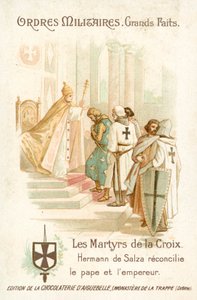 Hermann von Salza, Hochmeister des Deutschen Ordens, vermittelt eine Versöhnung zwischen Papst Gregor IX. und Kaiser Friedrich II. von French School