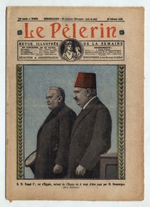Seine Majestät Fouad I., König von Ägypten, verlässt den Elysee, wo er gerade von Gaston Doumergue empfangen wurde - Titelblatt von "Le-Pelerin", 30. Oktober