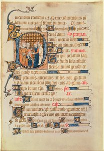 Illustrierter Initialbuchstabe D aus einem Psalter, 1340