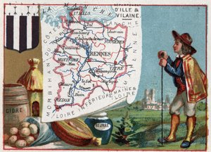 Ille-et-Vilaine (35), Bretagne, Frankreich. Cidre und Butter. Serie über die französischen Departements. Chromolithographie "Der geografische Faden", ca. 1920. Private Sammlung von French School