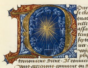 Illuminierter Initialbuchstabe D, aus dem Traktat der Medizin Aldebrande von Florenz