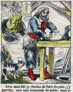 Illustration für das Buch von Daniel Defoe „Robinson Crusoe“. Epinal-Bild aus dem späten 19. Jahrhundert