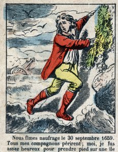 Illustration für das Buch von Daniel Defoe "Robinson Crusoe". Epinal-Bildgebung Ende des 19. Jahrhunderts. von French School