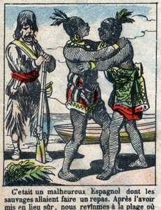 Illustration für das Buch von Daniel Defoe "Robinson Crusoe". Epinal-Bildgebung Ende des 19. Jahrhunderts. von French School