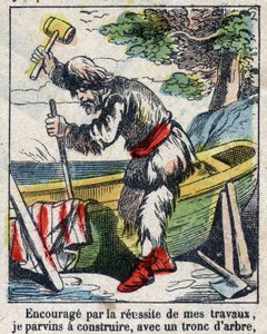 Illustration für das Buch von Daniel Defoe "Robinson Crusoe". Epinal-Bildgebung Ende des 19. Jahrhunderts. von French School