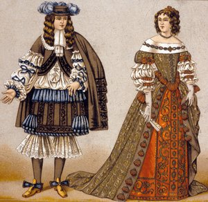Illustration der Charaktere Alceste und Celimene im Stück "Der Menschenfeind" von Molière (farbiger Stich) von French School