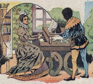 Illustration zum Märchen „Die Schöne und das Biest“: Es war von Aufmerksamkeit umgeben. Kupferstich von Quinn, um 1890 von French School