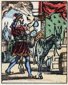 Illustration zu den Märchen aus Tausendundeiner Nacht. Ali-Baba (Ali Baba). Holzstich von Imaging Pellerin - Epinal, sd. Ende des 19. Jahrhunderts.