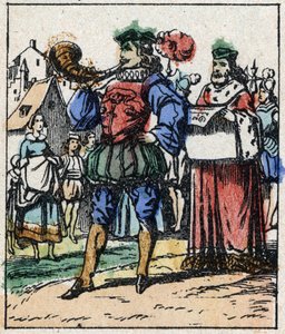 Illustration des Märchens „Aschenputtel oder Der kleine Glasschuh“ von Charles Perrault. Holzgravur von Imagery Pellerin - Epinal, sp. 19. Jahrhundert. von French School