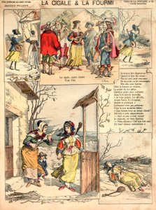 Illustration der Fabeln von La Fontaine: Die Zikade und die Ameise (Gravur, ca. 1890)