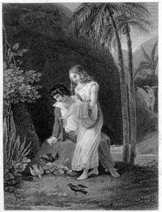 Illustration von „Paul und Virginia“. Roman von Henri Bernardin de Saint Pierre (Saint-Pierre oder St-Pierre), französischer Schriftsteller (1737-1814). von French School