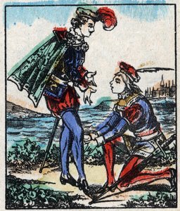 Illustration zu dem Märchen „Die Abenteuer von Groß Flandrin“. Holzstich von Imaging Pellerin - Epinal, sd. Ende des 19. Jahrhunderts.