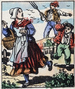 Illustration der Geschichte „Die Gabel des Teufels“. Holzstich aus Imaging Pellerin - Epinal, sp. 19. Jahrhundert. von French School