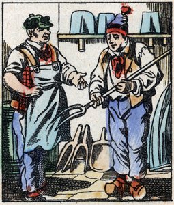 Illustration des Märchens „Die Gabel des Teufels“. Holzschnitt von Imaging Pellerin - Epinal, sp. Ende des 19. Jahrhunderts von French School