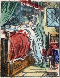 Illustration des Märchens „Rotkäppchen“ von Charles Perrault. Holzstich von Imaging Pellerin - Epinal, Ende des 19. Jahrhunderts