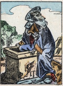 Illustration des Märchens „Der Wolf, die Ziege und die sieben Geißlein“ Holzgravur von Imaging Pellerin - Epinal, sp. 19. Jahrhundert. von French School
