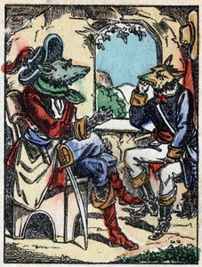 Illustration des Märchens „Der Wolf, die Ziege und die sieben Geißlein“ Holzgravur von Imaging Pellerin - Epinal, sp. 19. Jahrhundert. von French School