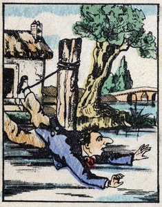 Illustration des Märchens „Wahrhaftige Geschichte von Jeannot Serinet“. Holzgravur von Imagery Pellerin - Epinal, sp. 19. Jahrhundert. von French School