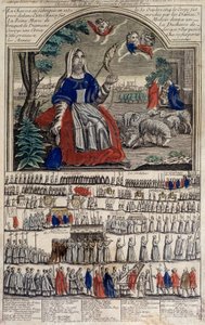 Bild von Epinal über die heilige Geneviève, Schutzpatronin von Paris. Gravur 19. Jahrhundert. Museum von Notre Dame de Paris.