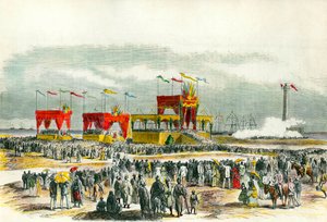 Einweihung des Suezkanals in Ägypten 1869: das „Te Deum“ wird in Port Said gesungen. Der Kanal wurde geschaffen, um das Rote Meer mit dem Mittelmeer zu verbinden. von French School