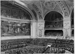 Einweihung der neuen Sorbonne im Jahr 1889: das große Amphitheater während der Zeremonie. von French School