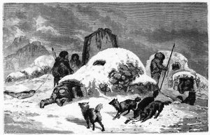 Installation der Eskimos in Etah - in „the free sea of the pole, voyage of discovery in the Arctic seas“ von French School