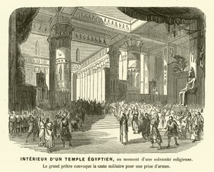 Innenraum eines altägyptischen Tempels während eines Gottesdienstes (Gravur)