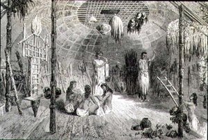 Innenraum einer indischen Hütte in den 1860er Jahren