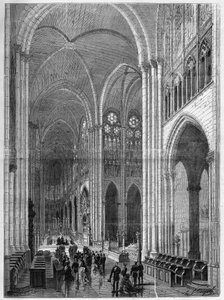 Innenraum der Basilika Saint Denis (Saint Denis) restauriert nach den Plänen von Eugene Viollet-le-Duc (Viollet le Duc) (1814-1879). Gravur in „Das Illustrierte Universum“