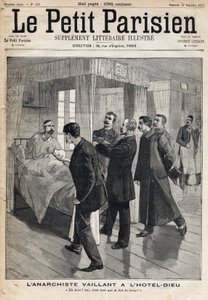 Verhör des Anarchisten Auguste Vaillant (1861-1894) im Hôtel-Dieu, der das Attentat gesteht, das er am 9. Dezember begangen hat von French School