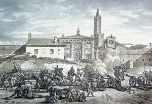 Italienische Landschaft: die Besetzung von Verona durch die französische Armee von Napoleon Bonaparte (1789-1821). Anonyme Zeichnung um 1797. Paris, Louvre Museum von French School