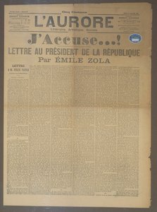 JAccuse-Brief von Emile Zola (1840-1902), veröffentlicht in LAurore, 13. Januar 1898 (Druck) von French School