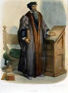 Jean Calvin (Jean Cauvin, französischer Reformator und Schriftsteller (1509-1564) - in "Le Plutarque français", Ed. Mennechet
