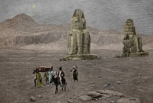 Jean Francois Champollion bei den Kolossen von Memnon, Ägypten (Gravur)