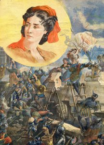 Jeanne Laisne (1456-?), bekannt als Jeanne Fourquet, Spitzname Jeanne Hachette Französische Heldin - Jeanne Hachette bei der Belagerung von Beauvais 1472 - Illustration für Le Petit Journal, 8. Januar 1894.