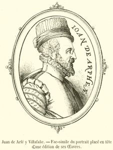 Juan de Arfe y Villafane, Faksimile des Porträts am Anfang einer Ausgabe seiner Werke (Gravur) von French School