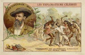 Jules Crevaux (1847-1882) am Ufer des Rio Pilcomayo in Argentinien am 27. April 1882 von French School