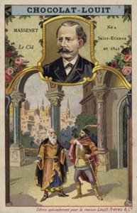 Jules Massenet, französischer Komponist, und eine Szene aus seiner Oper Le Cid von French School