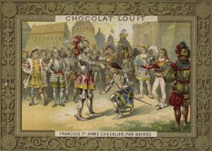 König Karl I. von Frankreich wird nach der Schlacht von Marignano, 1515, von Chevalier de Bayard zum Ritter geschlagen von French School