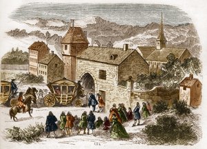 König Ludwig XIV. (1638-1715) besucht Melle de Fontanges (1661-1681) in Port Royal um 1680. Gravur in „Die Geschichte der Prostitution und Ausschweifung unter allen Völkern der Welt von der Antike bis zur Gegenwart“ von Dr. Th. -F. Debray. 1879 von French School