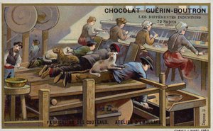 Messerherstellung. Schleifwerkstatt von French School